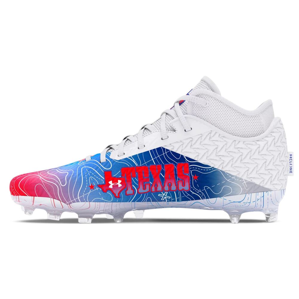 Under Armour Spotlight Clone 4 MC TX Football Cleats Mens 14 White Blue NWOB - Picture 3 of 13